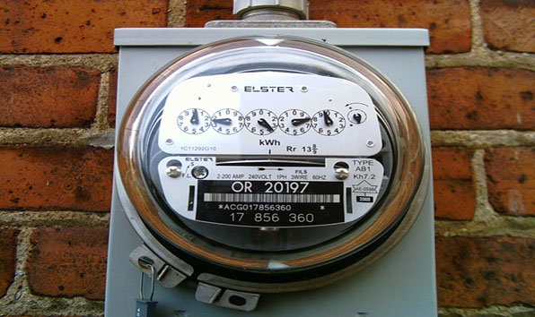A close-up view of an outdoor electricity meter, serviced by Thompson Electric in Elizabethtown, KY.