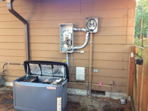 An outdoor generator and electrical service installation completed by Vets Electric Company in Tacoma, WA