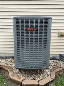 An outdoor Goodman air conditioning unit installed by DJ's Heating & Air Conditioning in Wilmington, IL.