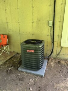 An outdoor Goodman air conditioning unit installed by Russell Climate Solutions in Schenectady, NY.