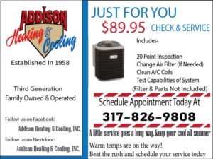 An outdoor HVAC condenser unit installed by Addison Heating & Cooling, INC. in Indianapolis, IN.