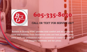 An outdoor HVAC condenser unit, representing services by Burhenn and Gruenig in Sioux Falls, SD.