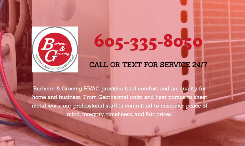 An outdoor HVAC condenser unit, representing services by Burhenn and Gruenig in Sioux Falls, SD.