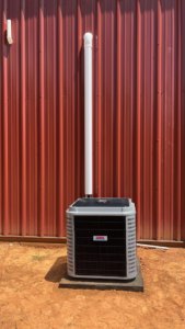 A newly installed outdoor HVAC condenser unit by On-Target Heating & Air LLC in Rock Hill, SC.