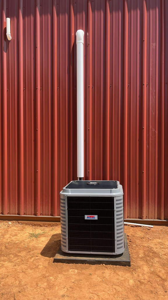 A newly installed outdoor HVAC condenser unit by On-Target Heating & Air LLC in Rock Hill, SC.