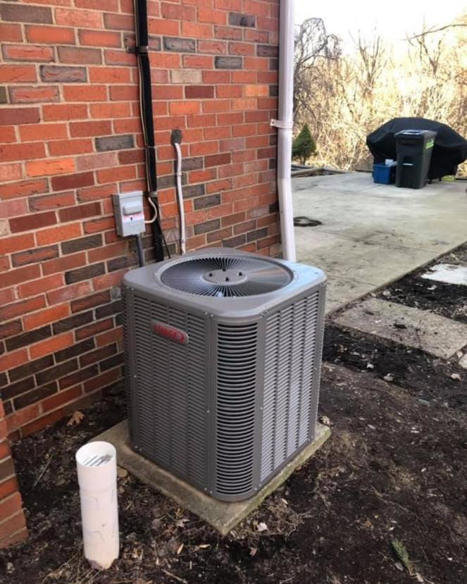 An outdoor Lennox HVAC condenser unit installed by Tru-Sky Heating & Cooling in Pittsburgh, PA.