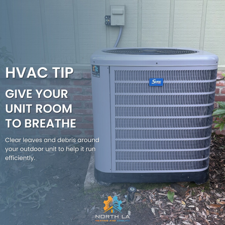 A clean outdoor HVAC condenser unit, maintained by North LA Heating and Cooling in Monroe, LA.