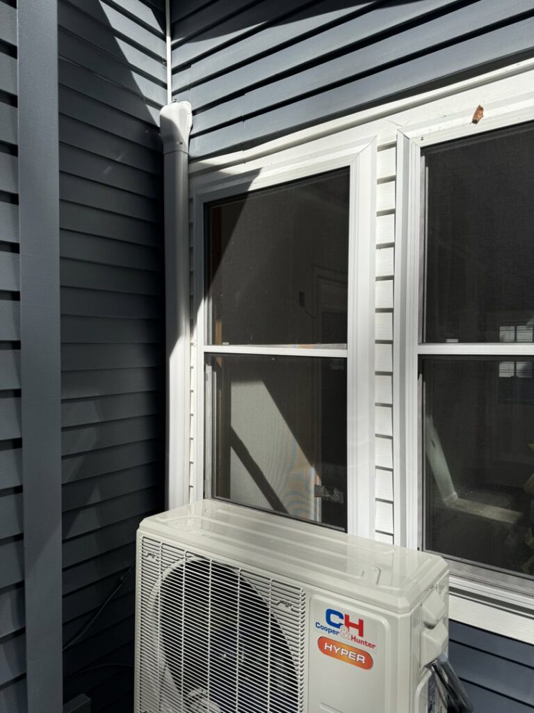 An outdoor Cooper & Hunter mini-split condenser unit installed by Russell Climate Solutions in Schenectady, NY.