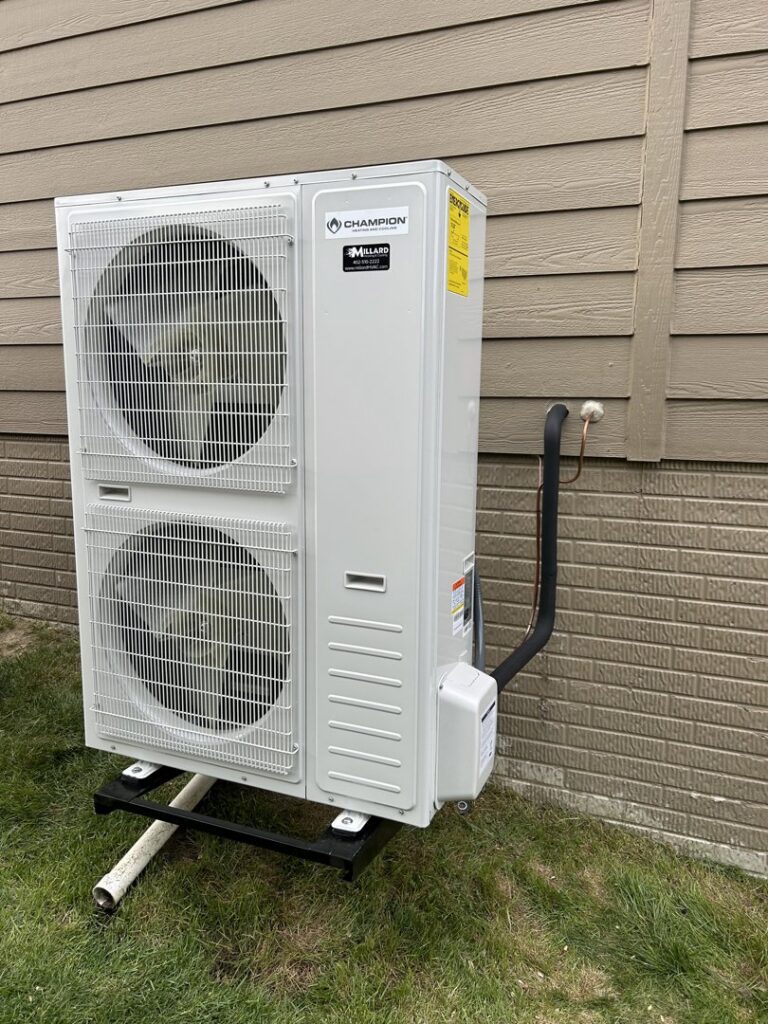 A multi-zone outdoor mini-split condenser unit installed by Millard Heating & Cooling in Elkhorn, NE.
