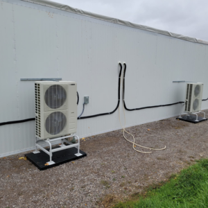 Two outdoor multi-zone mini-split condenser units installed by Lifeline Heating and Cooling in Livonia, MI.