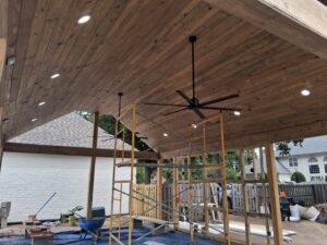 Outdoor patio with newly installed recessed lights and ceiling fans by Elite Electrical TN in Jackson, TN.