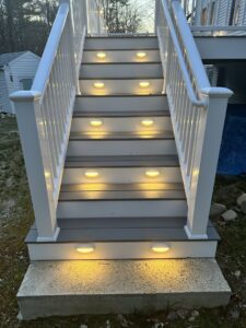 Outdoor stair lighting installation completed by Kevin Kelley Electrical Inc in Leominster, MA.