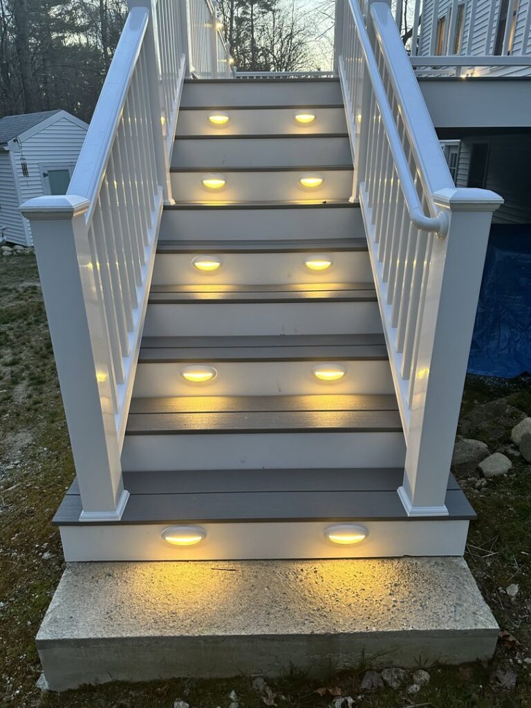Outdoor stair lighting installation completed by Kevin Kelley Electrical Inc in Leominster, MA.