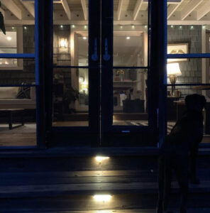 Outdoor step lighting illuminating a deck at night, installed by Harbour Electric in Wilmington, NC.