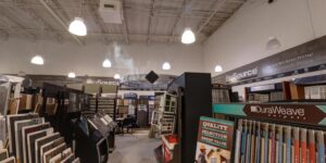 Panoramic view of the Prosource of Savannah showroom, highlighting various carpet displays in Savannah, GA