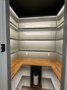 Custom LED strip lighting and electrical outlets installed in a pantry by R&M Electric LLC in Gilbert, AZ.