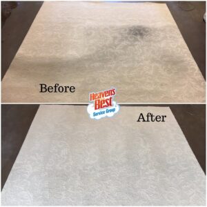 Before and after comparison of a large patterned area rug, showing it thoroughly cleaned by Heaven's Best Carpet Cleaning Hilton Head Island SC.
