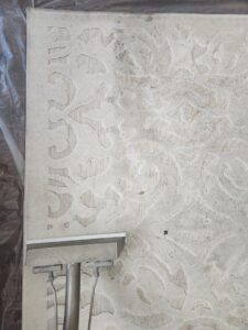 A patterned area rug undergoing professional steam cleaning by LNC Steam Cleaning in Owasso, OK.