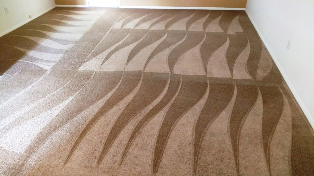 A brown carpet with artistic cleaning patterns after professional service by Royal Carpet Care in West Babylon, NY.