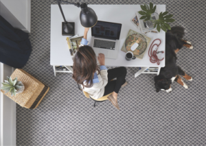 Overhead view of a room with patterned carpet installed by Flooring by Cogdill in Columbia, SC.