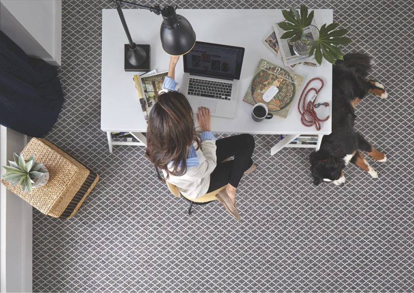 Overhead view of a room with patterned carpet installed by Flooring by Cogdill in Columbia, SC.