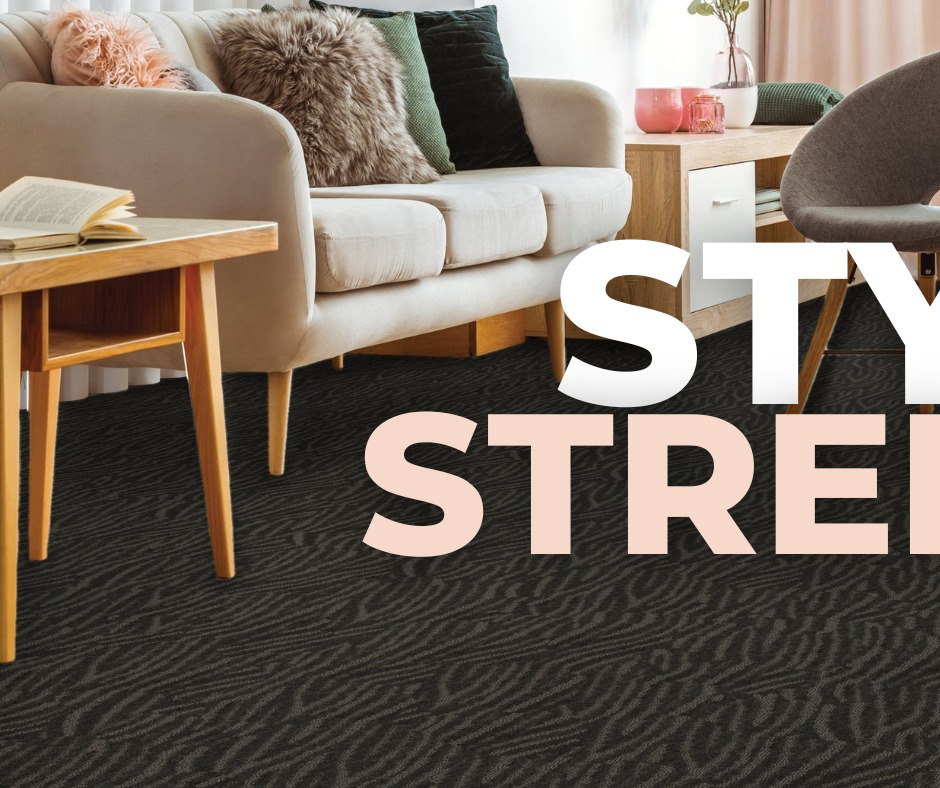 A modern living space showcasing stylish patterned carpet installed by The Floor Trader Oklahoma in Oklahoma City, OK.