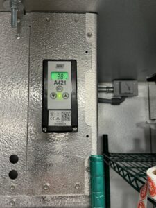 A Penn digital temperature controller showing 38 degrees inside a refrigeration unit, serviced by Setpoint Refrigeration LLC in Liberty Hill, TX