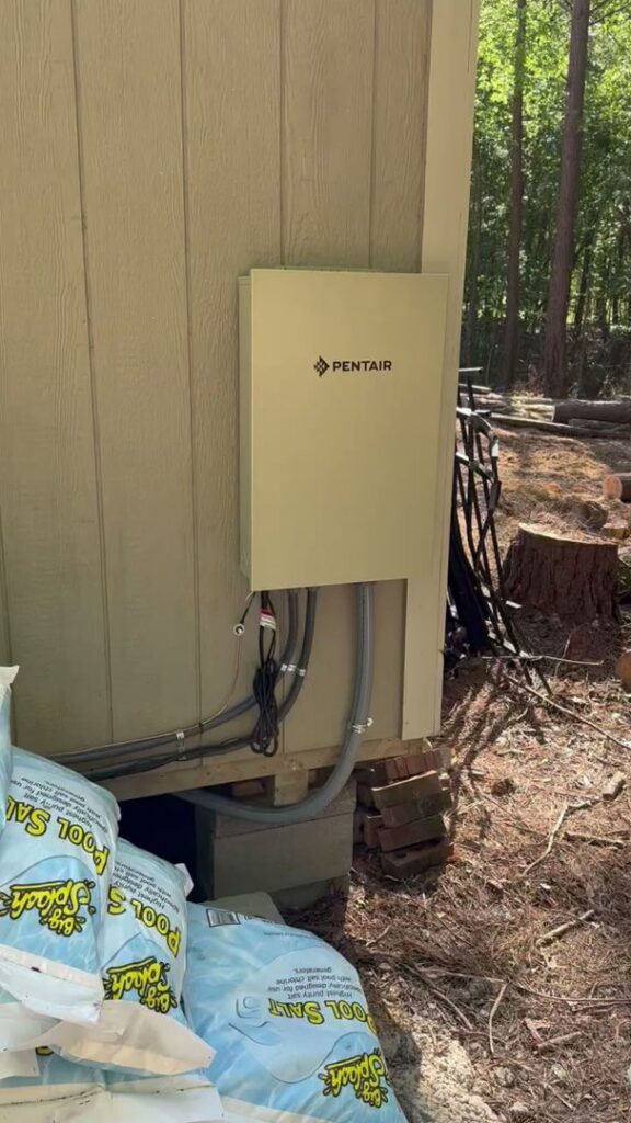 Pentair pool equipment electrical panel installation on a shed by Oak Electric LLC in Waterford, MI.