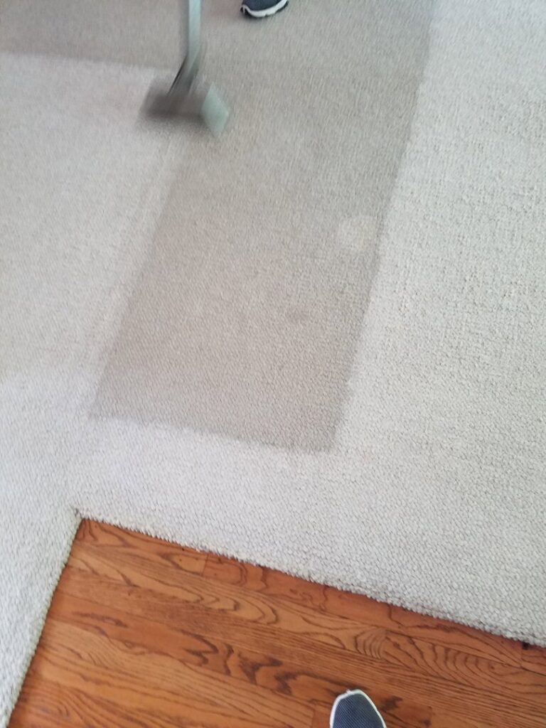 A person cleaning a light-colored carpet with a professional machine by Capital City Cleaning & Restoration in Columbia, SC