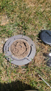 A pest bait station installed in the ground, used by KC Pest Experts for pest control services in Olathe, KS.