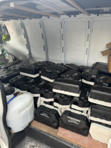 A DefendPro Pest Solutions van in Rushville, IL, loaded with pest control equipment and bait stations.