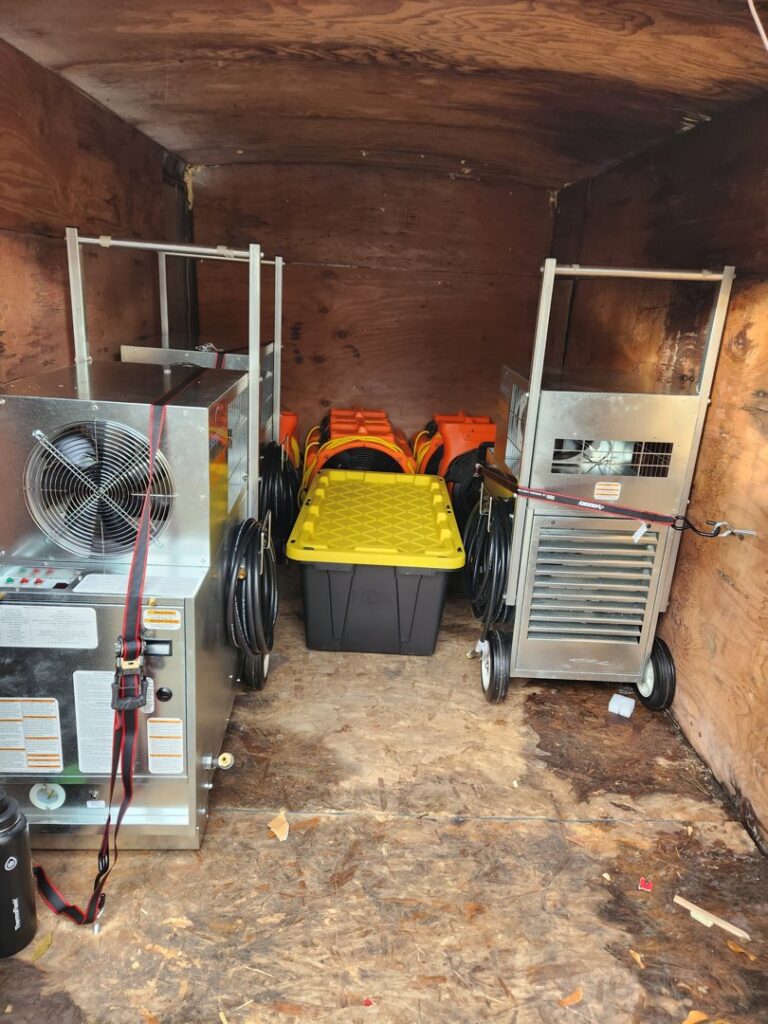 Pest control heat treatment equipment and tools loaded in a trailer for VIHK LLC in Spokane, WA.