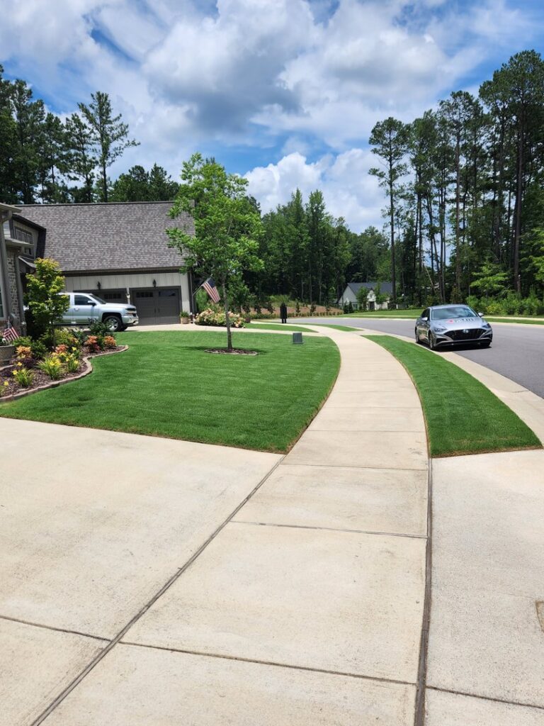 Small pest control markers indicating recent treatment in a residential lawn by TDI Lawn & Pest - Birmingham, AL.