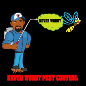 A Never Worry Pest Control technician applying pest treatment around a home in Broadview, IL.