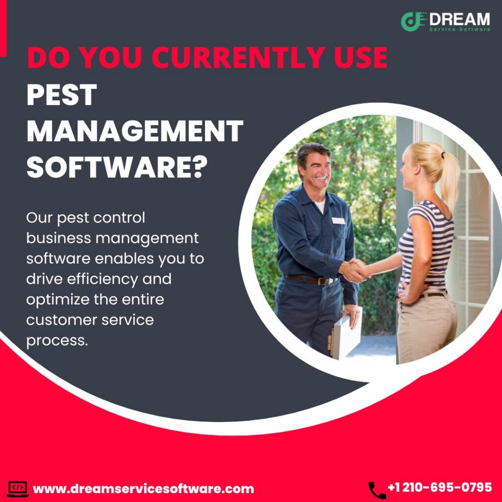 A friendly pest control technician shaking hands with a female client outside her home from Dream Service CRM in San Antonio, TX.