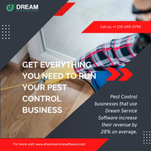 A pest control technician spraying a yellow sprayer around a house window for pest treatment by Dream Service CRM in San Antonio, TX.