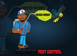 A pest control technician from Never Worry Pest Control spraying the exterior of a house in Broadview, IL.