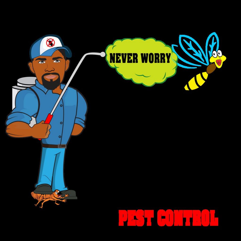 A Never Worry Pest Control technician working on a house exterior in Broadview, IL.