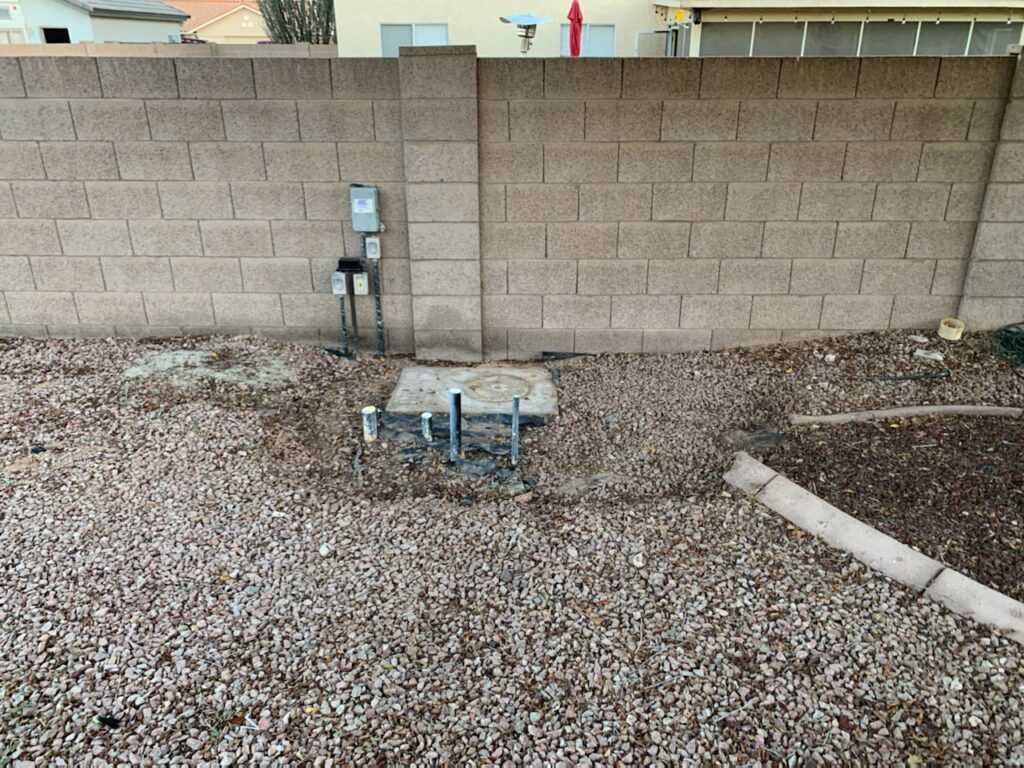 Exposed plumbing and electrical conduit for pool equipment installation by East Mesa Pools, LLC in Mesa, AZ.