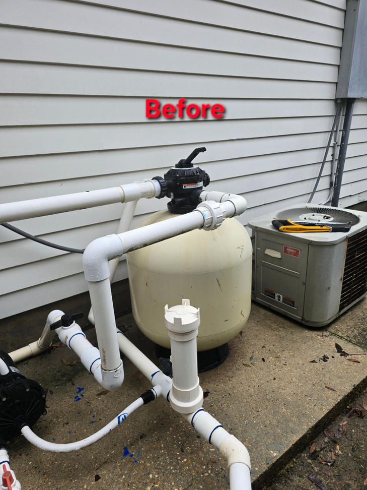 Pool filter system before service by All N One Pools,LLC in Lafayette, LA, showing its initial condition.