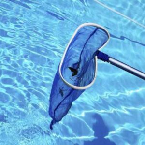 A pool skimmer net with leaves and debris removed from a pool by Four Seasons Pool Services in Shreveport, LA.