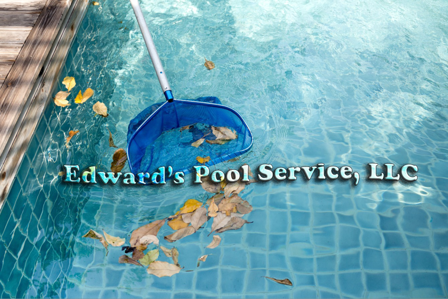 A pool skimmer net collecting leaves from a swimming pool, demonstrating cleaning by Edward's Pool Service, LLC in Gilbert, AZ.
