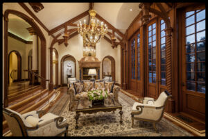 Two individuals presenting a large, intricately patterned rug, showcasing services from Ko-Z-Craft in Los Angeles, CA.