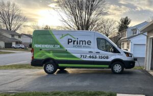 A Prime Home HVAC service van parked in a residential driveway, ready to provide HVAC services in York, PA.