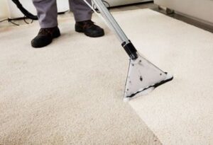 A professional performing carpet cleaning in progress with a machine by Louisville's Finest Carpet & Upholstery Care LLC in Louisville, KY