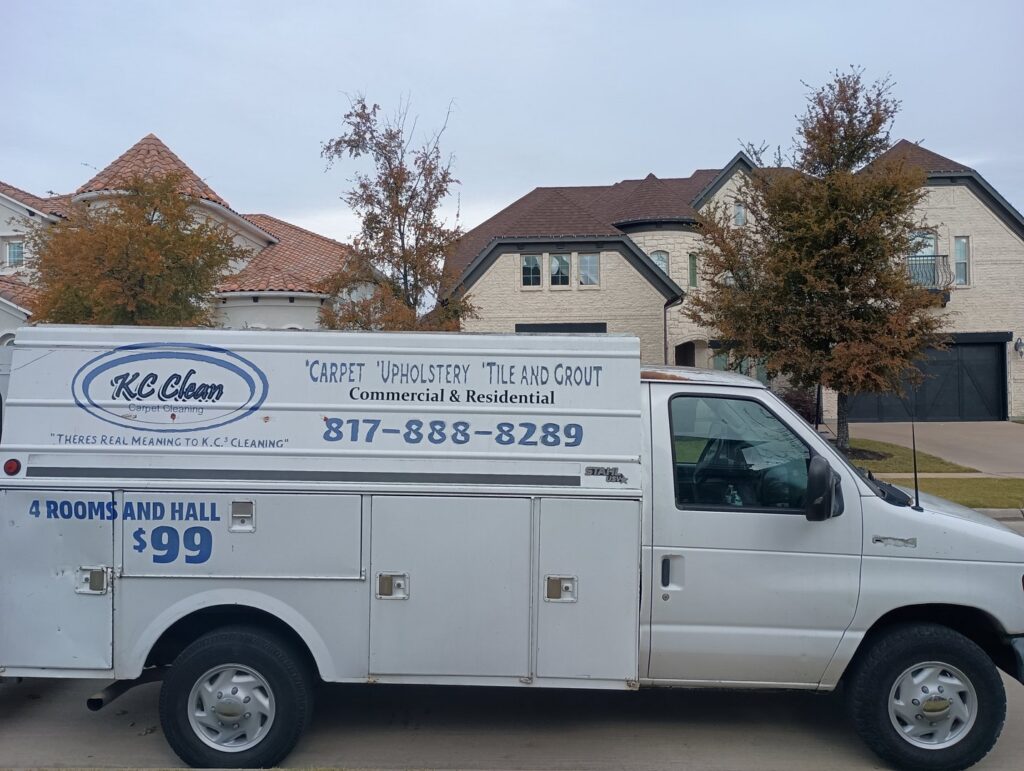 The result of professional carpet cleaning by KCclean, showing clean lines in Arlington, TX