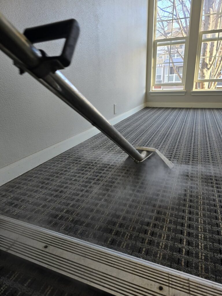 Professional carpet cleaning service in progress by Big Red Flooring in Omaha, NE