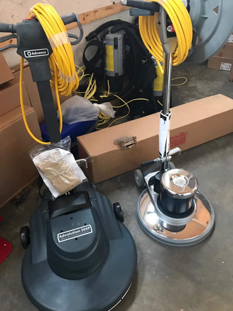 Two professional carpet and floor cleaning machines used by Above and Beyond Cleaning Services, LLC in Aberdeen, MD