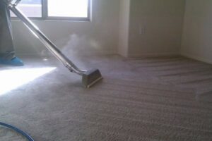 A professional using a steam cleaning wand to clean a carpet, showcasing Mid State Contract Cleaners in Nashville, TN.