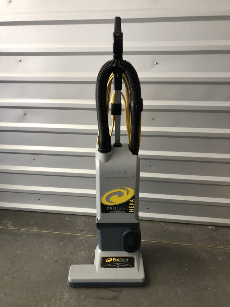 A professional ProTeam HEPA vacuum cleaner, essential equipment used by Sunrise Chem-Dry for carpet cleaning in Glendale, AZ.